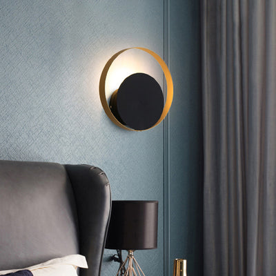 Moderne Mid-Century Vollkupfer Geometrischer Kreis Ring 1-Licht Wandlampe Für Wohnzimmer 