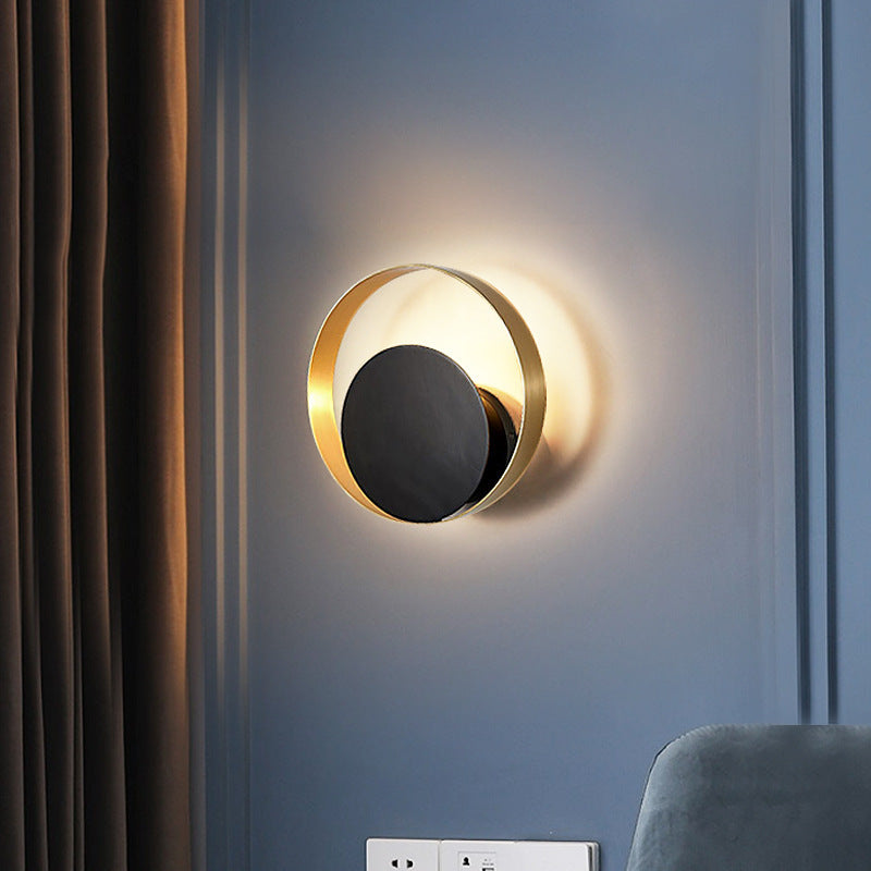 Moderne Mid-Century Vollkupfer Geometrischer Kreis Ring 1-Licht Wandlampe Für Wohnzimmer 