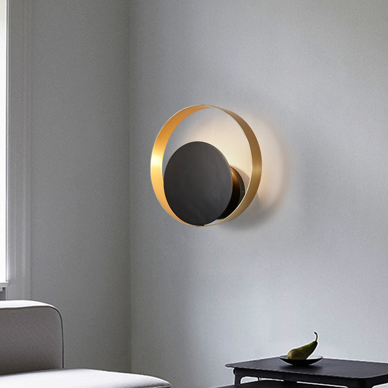 Moderne Mid-Century Vollkupfer Geometrischer Kreis Ring 1-Licht Wandlampe Für Wohnzimmer 