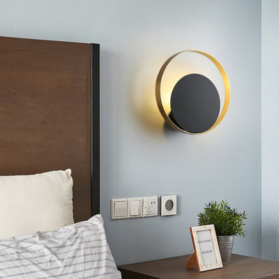 Moderne Mid-Century Vollkupfer Geometrischer Kreis Ring 1-Licht Wandlampe Für Wohnzimmer 