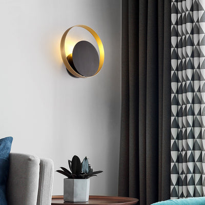 Moderne Mid-Century Vollkupfer Geometrischer Kreis Ring 1-Licht Wandlampe Für Wohnzimmer 