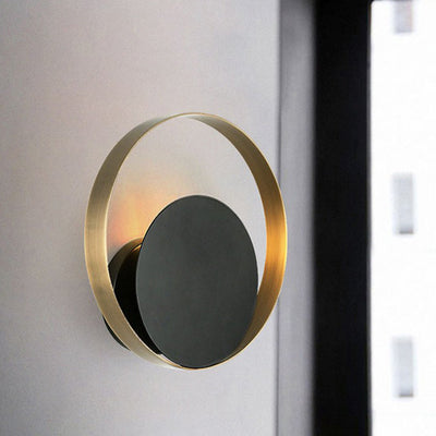 Moderne Mid-Century Vollkupfer Geometrischer Kreis Ring 1-Licht Wandlampe Für Wohnzimmer 