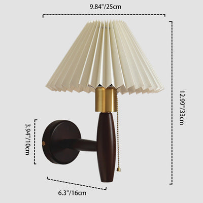 Traditional French PVC Pleated Tapered Shade Solid Wood Brass 1-Light Wall Sconce Lamp For Living Room
