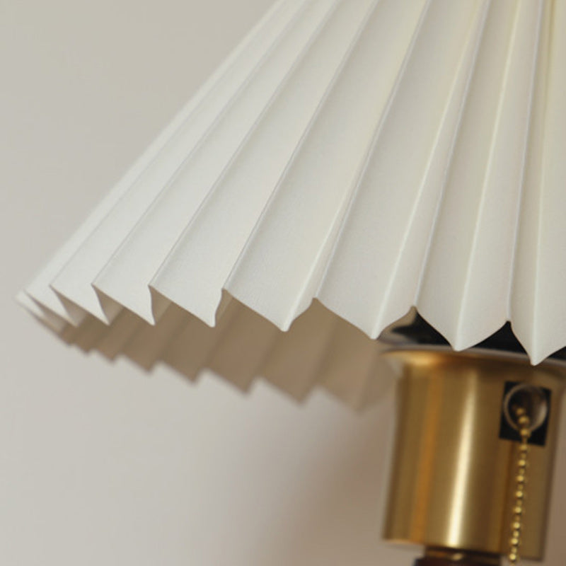 Traditional French PVC Pleated Tapered Shade Solid Wood Brass 1-Light Wall Sconce Lamp For Living Room