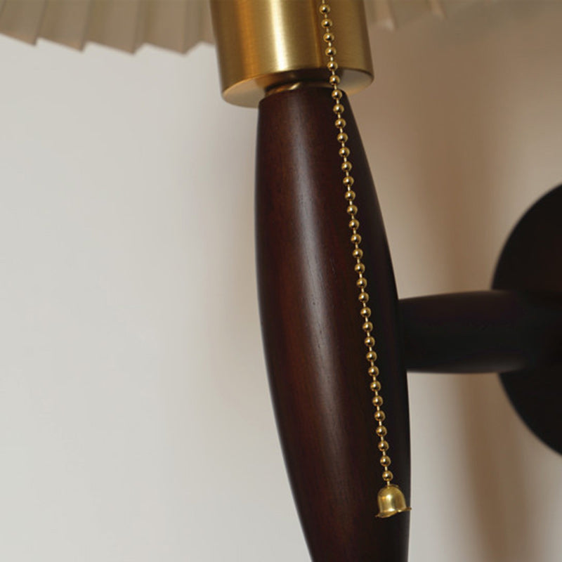 Traditional French PVC Pleated Tapered Shade Solid Wood Brass 1-Light Wall Sconce Lamp For Living Room