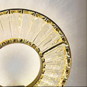 Moderno ecléctico anillo de círculo de acero inoxidable deslumbrante cristal LED aplique de pared lámpara para dormitorio 