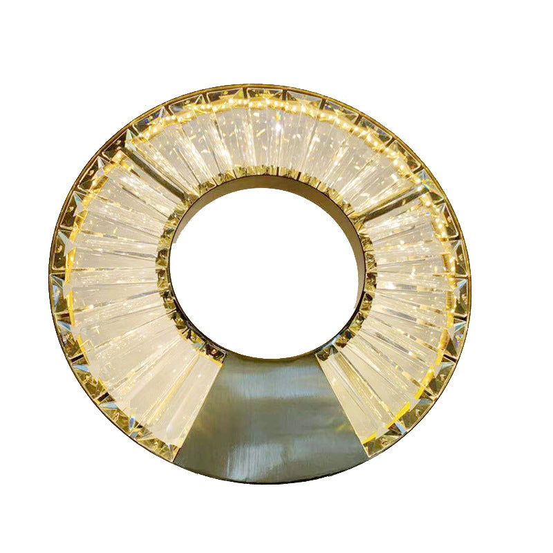 Moderno ecléctico anillo de círculo de acero inoxidable deslumbrante cristal LED aplique de pared lámpara para dormitorio 