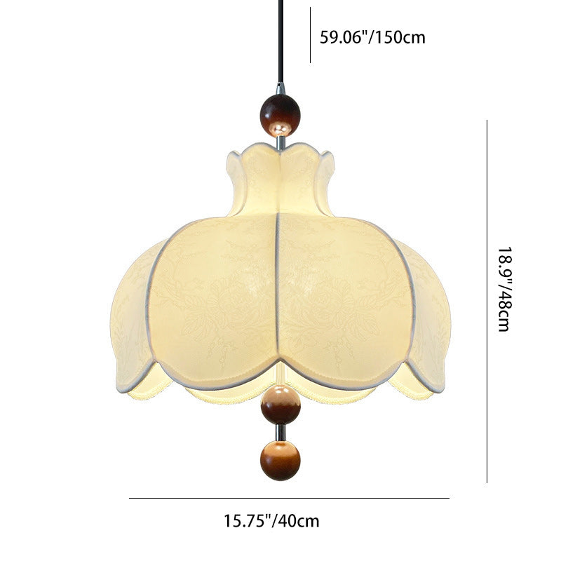 Moderne Shabby Chic bedruckter Stoff Blumenmuster Massivholz 3-Licht Pendelleuchte für Wohnzimmer 