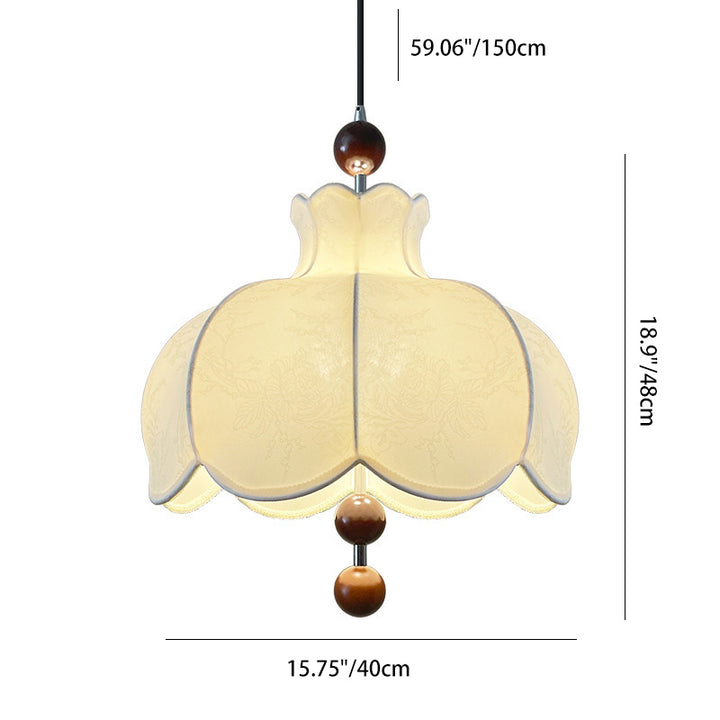Moderne Shabby Chic bedruckter Stoff Blumenmuster Massivholz 3-Licht Pendelleuchte für Wohnzimmer 