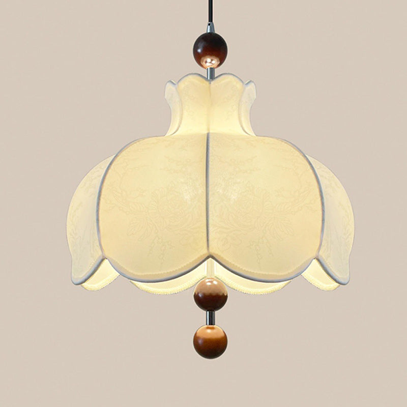 Moderne Shabby Chic bedruckter Stoff Blumenmuster Massivholz 3-Licht Pendelleuchte für Wohnzimmer 