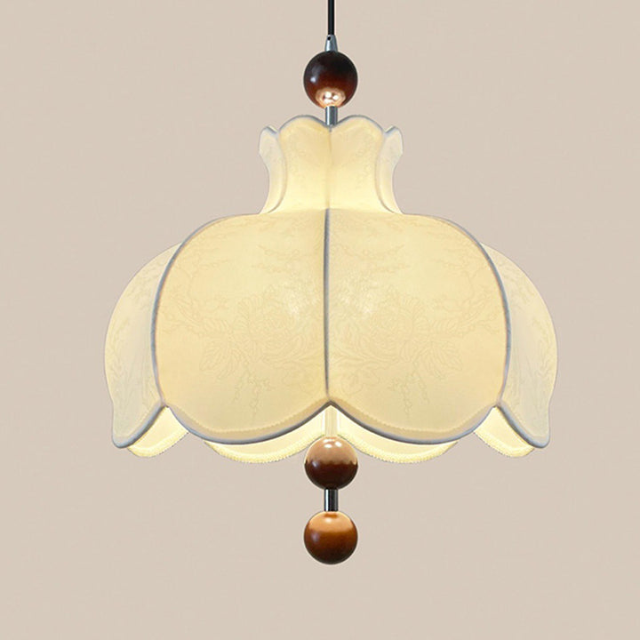 Moderne Shabby Chic bedruckter Stoff Blumenmuster Massivholz 3-Licht Pendelleuchte für Wohnzimmer 