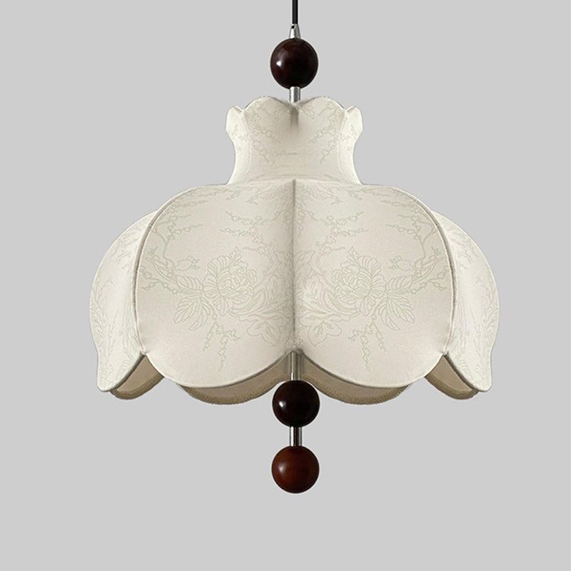 Moderne Shabby Chic bedruckter Stoff Blumenmuster Massivholz 3-Licht Pendelleuchte für Wohnzimmer 