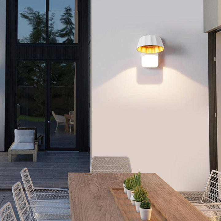 Applique murale LED étanche pour extérieur avec abat-jour rond plissé en aluminium industriel contemporain pour jardin 