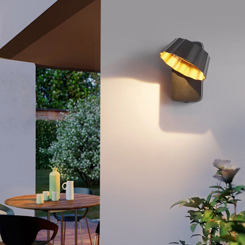 Applique murale LED étanche pour extérieur avec abat-jour rond plissé en aluminium industriel contemporain pour jardin 