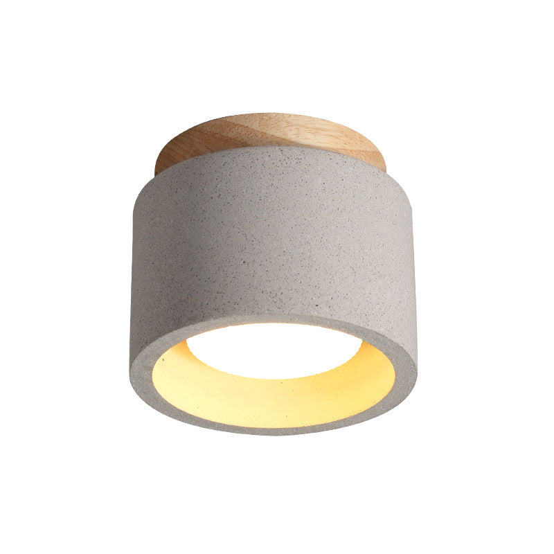 Moderner minimalistischer Zement-Terrazzo-Textur-Zylinder 1-Licht Halbeinbau-Deckenleuchte für Wohnzimmer 