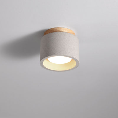 Moderner minimalistischer Zement-Terrazzo-Textur-Zylinder 1-Licht Halbeinbau-Deckenleuchte für Wohnzimmer 