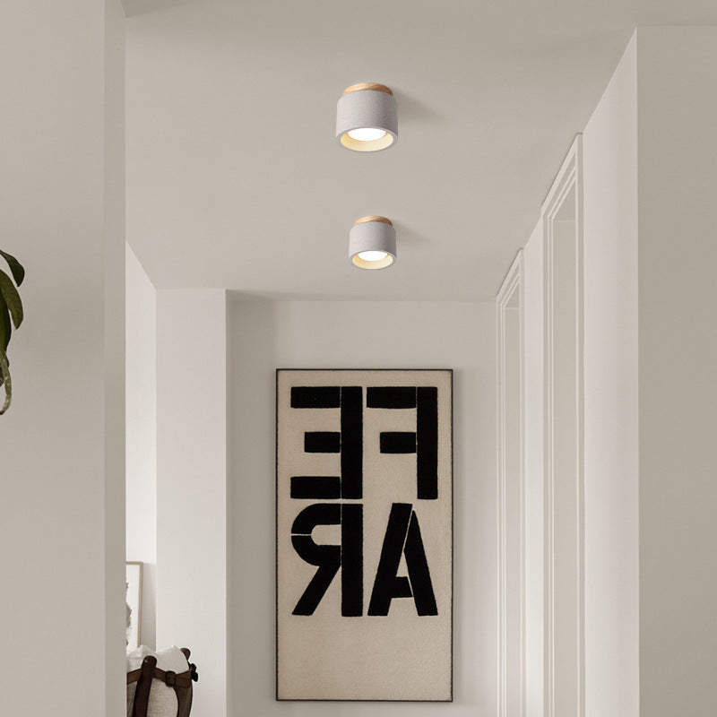 Moderner minimalistischer Zement-Terrazzo-Textur-Zylinder 1-Licht Halbeinbau-Deckenleuchte für Wohnzimmer 