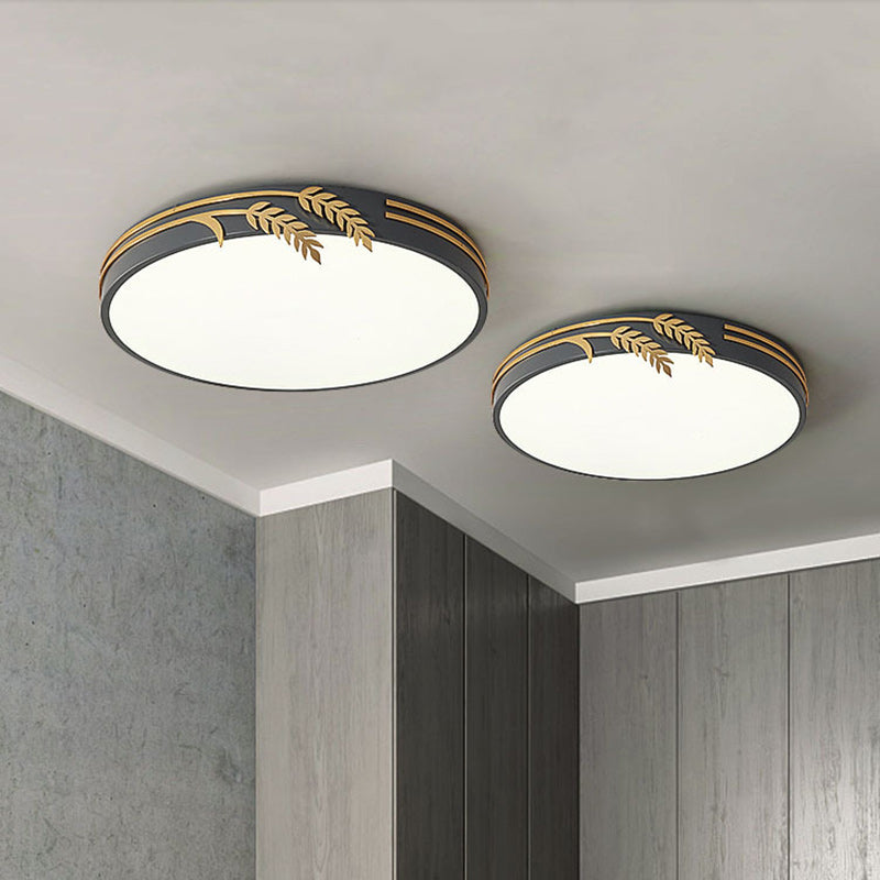 Modern Minimalist Round Wheat Ear Trim Decoration Iron Acrylic LED Flush Mount Ceiling Light For Bedroom