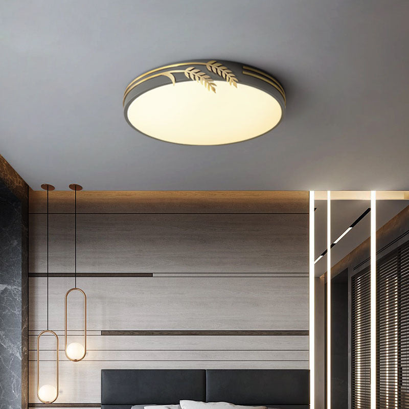 Modern Minimalist Round Wheat Ear Trim Decoration Iron Acrylic LED Flush Mount Ceiling Light For Bedroom