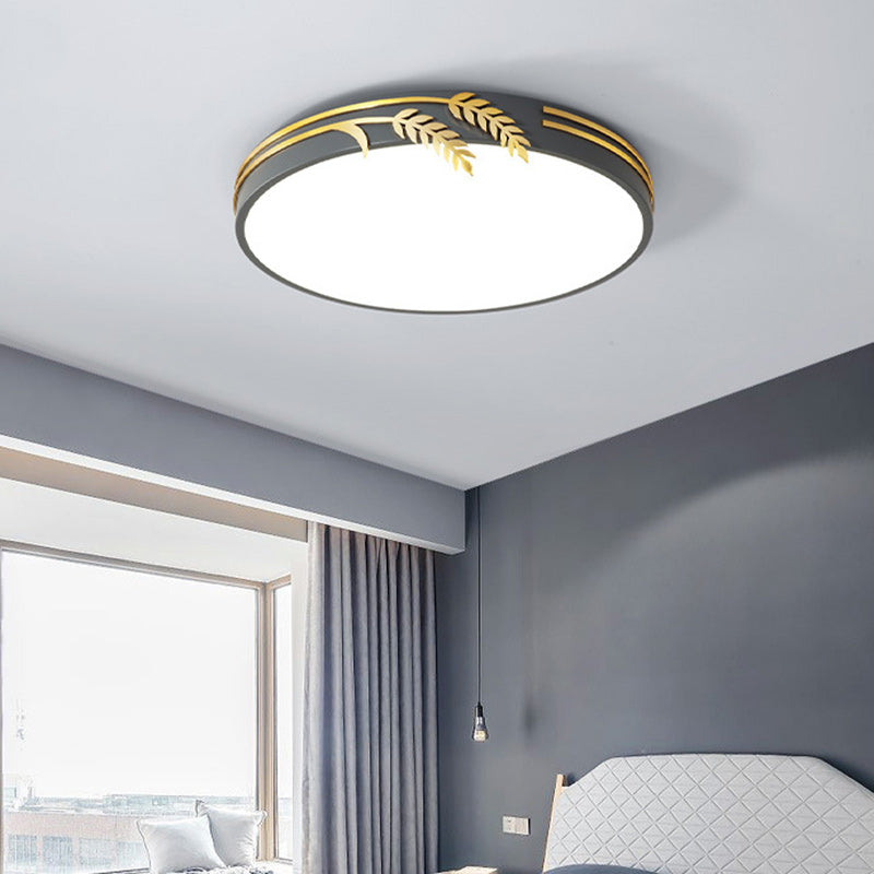 Modern Minimalist Round Wheat Ear Trim Decoration Iron Acrylic LED Flush Mount Ceiling Light For Bedroom