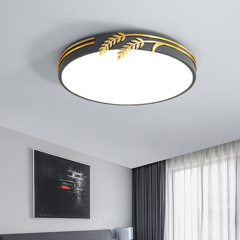 Modern Minimalist Round Wheat Ear Trim Decoration Iron Acrylic LED Flush Mount Ceiling Light For Bedroom