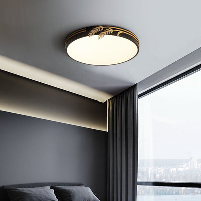 Modern Minimalist Round Wheat Ear Trim Decoration Iron Acrylic LED Flush Mount Ceiling Light For Bedroom