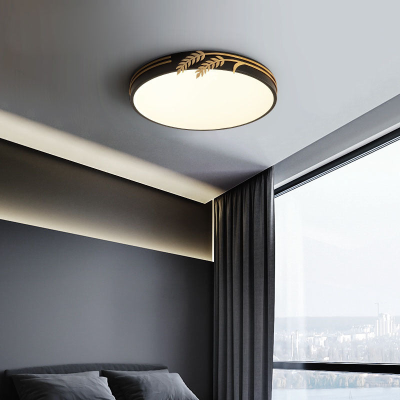 Modern Minimalist Round Wheat Ear Trim Decoration Iron Acrylic LED Flush Mount Ceiling Light For Bedroom