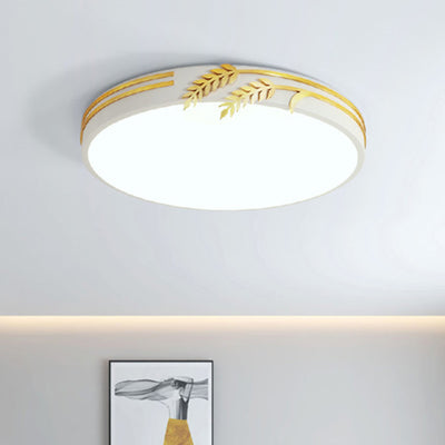 Modern Minimalist Round Wheat Ear Trim Decoration Iron Acrylic LED Flush Mount Ceiling Light For Bedroom