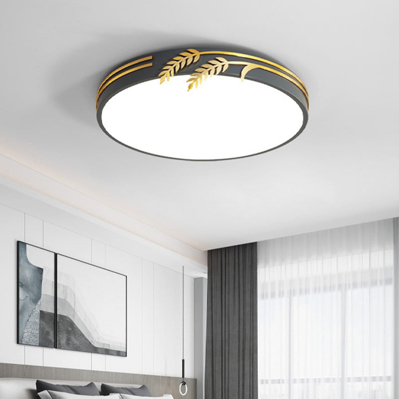 Modern Minimalist Round Wheat Ear Trim Decoration Iron Acrylic LED Flush Mount Ceiling Light For Bedroom