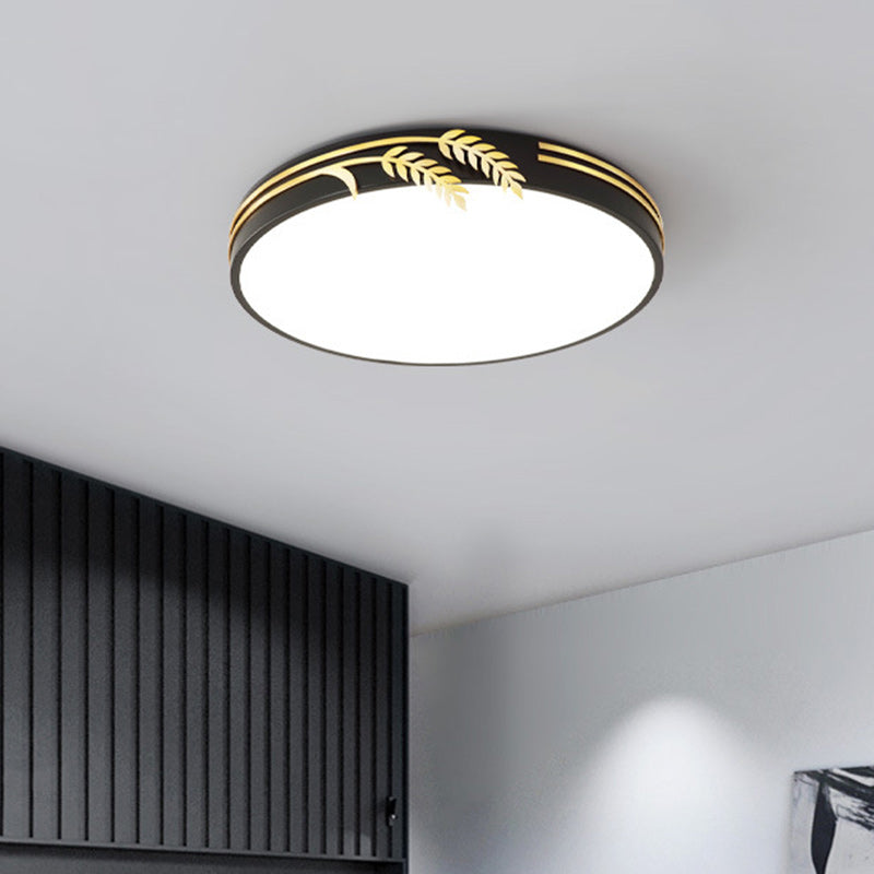 Modern Minimalist Round Wheat Ear Trim Decoration Iron Acrylic LED Flush Mount Ceiling Light For Bedroom