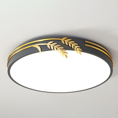 Modern Minimalist Round Wheat Ear Trim Decoration Iron Acrylic LED Flush Mount Ceiling Light For Bedroom