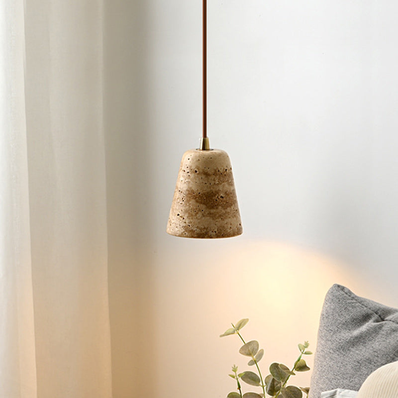 Pantalla de cono truncado de travertino amarillo japonés tradicional de 1 luz para sala de estar 