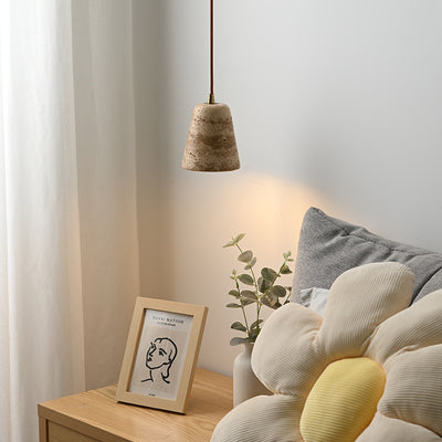 Pantalla de cono truncado de travertino amarillo japonés tradicional de 1 luz para sala de estar 