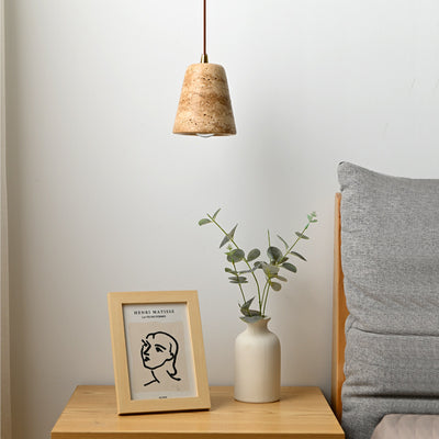 Pantalla de cono truncado de travertino amarillo japonés tradicional de 1 luz para sala de estar 
