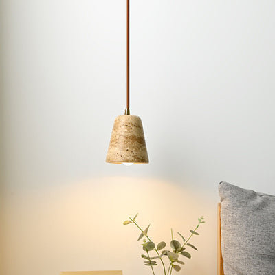 Pantalla de cono truncado de travertino amarillo japonés tradicional de 1 luz para sala de estar 