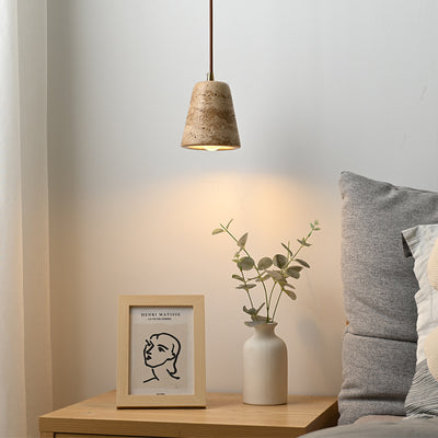 Pantalla de cono truncado de travertino amarillo japonés tradicional de 1 luz para sala de estar 