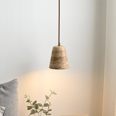 Pantalla de cono truncado de travertino amarillo japonés tradicional de 1 luz para sala de estar 