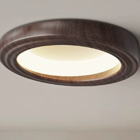 Plafonnier LED traditionnel japonais rond en ABS avec grain de bois en fer pour chambre à coucher 