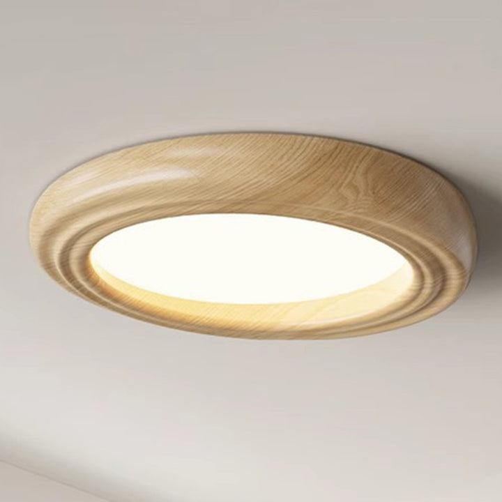 Plafonnier LED traditionnel japonais rond en ABS avec grain de bois en fer pour chambre à coucher 