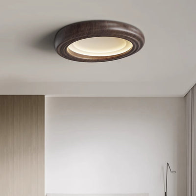 Plafonnier LED traditionnel japonais rond en ABS avec grain de bois en fer pour chambre à coucher 
