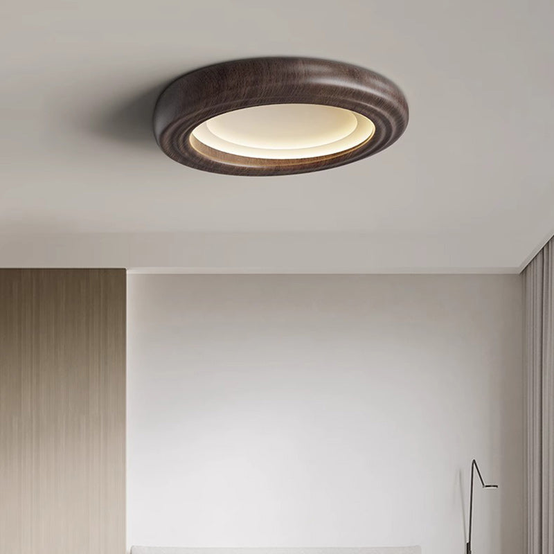 Plafonnier LED traditionnel japonais rond en ABS avec grain de bois en fer pour chambre à coucher 