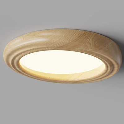 Plafonnier LED traditionnel japonais rond en ABS avec grain de bois en fer pour chambre à coucher 