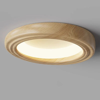 Plafonnier LED traditionnel japonais rond en ABS avec grain de bois en fer pour chambre à coucher 