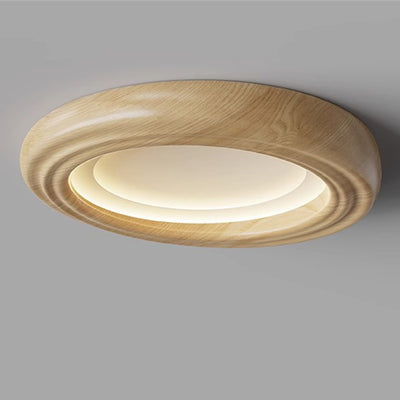 Plafonnier LED traditionnel japonais rond en ABS avec grain de bois en fer pour chambre à coucher 