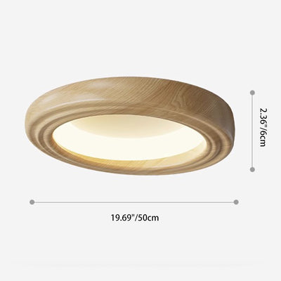 Plafonnier LED traditionnel japonais rond en ABS avec grain de bois en fer pour chambre à coucher 