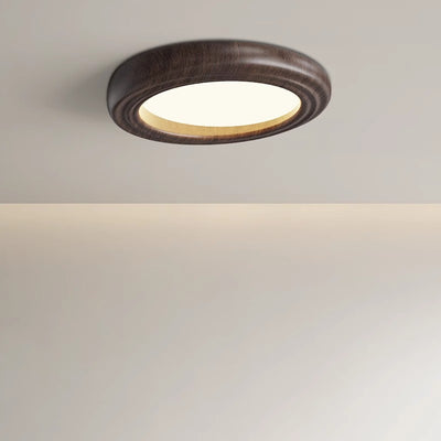 Plafonnier LED traditionnel japonais rond en ABS avec grain de bois en fer pour chambre à coucher 