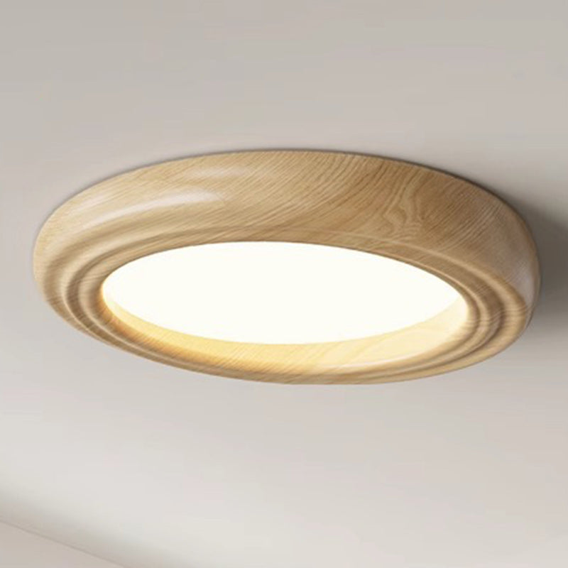 Plafonnier LED traditionnel japonais rond en ABS avec grain de bois en fer pour chambre à coucher 
