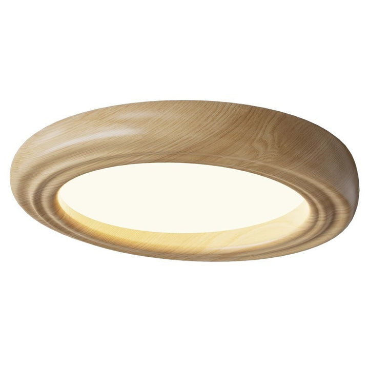Plafonnier LED traditionnel japonais rond en ABS avec grain de bois en fer pour chambre à coucher 