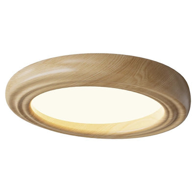 Plafonnier LED traditionnel japonais rond en ABS avec grain de bois en fer pour chambre à coucher 