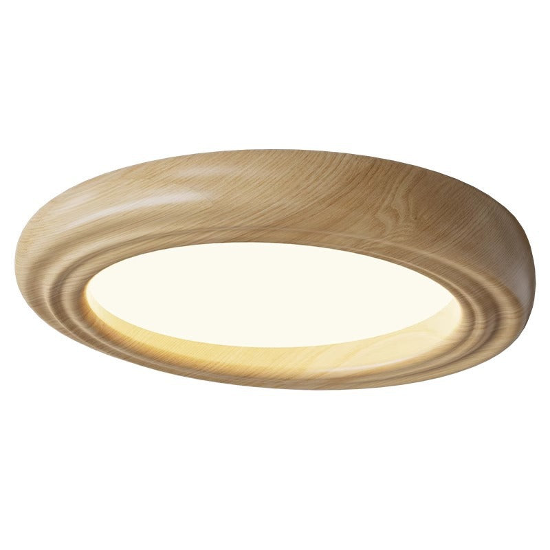 Plafonnier LED traditionnel japonais rond en ABS avec grain de bois en fer pour chambre à coucher 